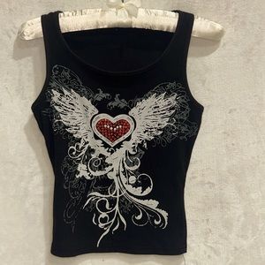 gothic grunge y2k heart and wing print vest tank top